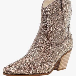 Bieosnli Women's Rhinestone Ankle Boots Western Cowgirl Boots Size 9.5